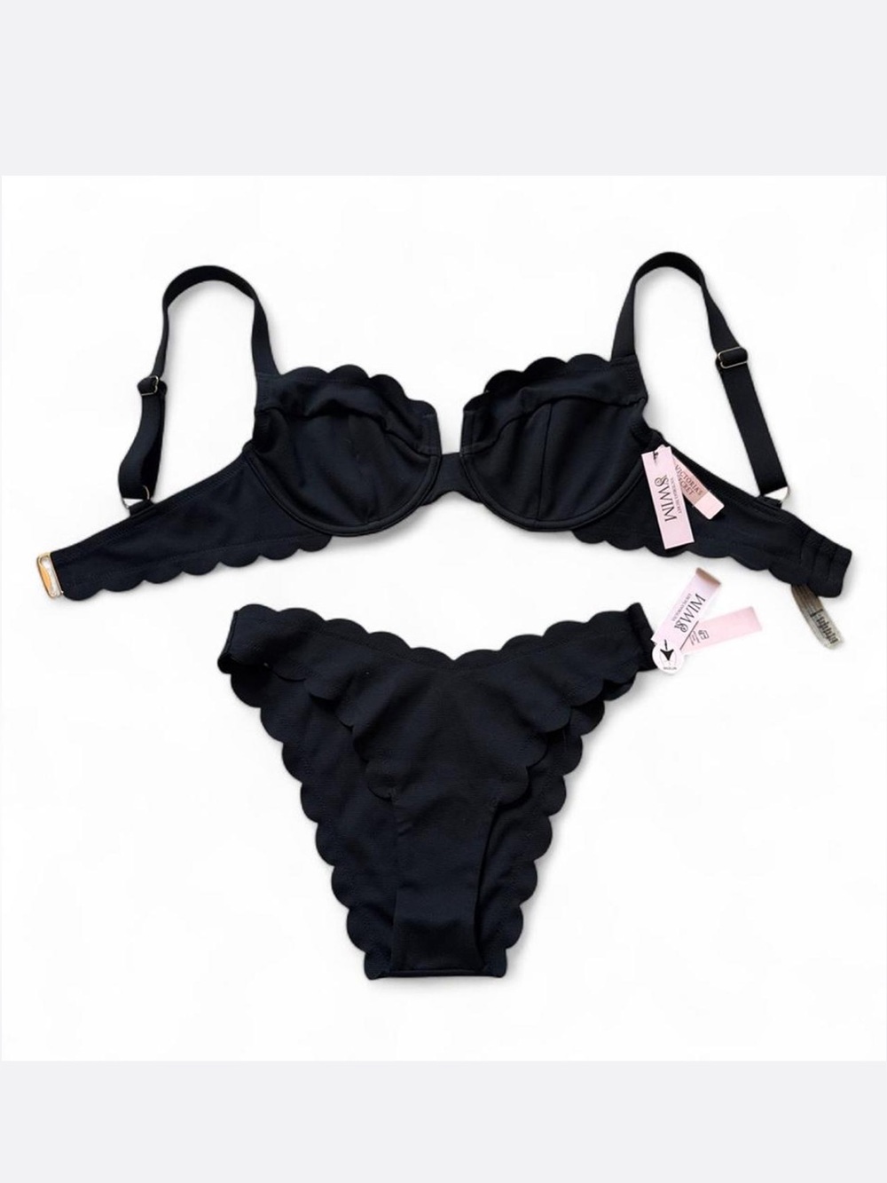 Victoria’s Secret Black Scalloped Bikini Set # Top 32DD# Bottom S